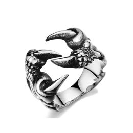 Retro Punk Opening Resizable Dragon Claw 14K White Gold Rings Steampunk Hip Hop Personality Finger Jewelry Men Women Alloy Rings