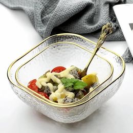 Bowls Glass Mixing Salad Bowl Hammer Pattern Square Serving For Kitchen Prep Transparent Soup Fruit Pasta Container