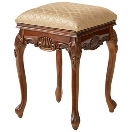 Design Toscano Madame Bouvier Makeup Chair, Dressing Table Bedroom Bench, Walnut Color
