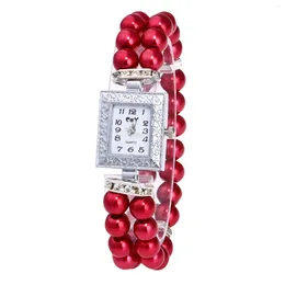 Wristwatches Women's Watch Fashion Creative Elastic Adjustable Beaded Bracelet Niche Square Analogue Quartz Wristwatch Teen Student Girls