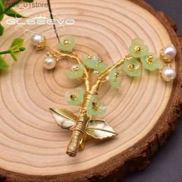 Pins Brooches GLSEEVO Natural Pearl Resin Flower Handmade Tree Brooch For Women Party Beautiful Brooches Broche Femme Bijoux Jewellery GO0336 L240323