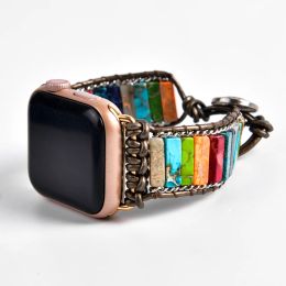 Bracelets Chakra Semiprecious Stone Apple Watch Strap 38mm/45mm Vegan Beaded Band Smartwatch Bracelet For Iwatch Series 17 Accessories