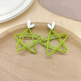 Dangle Earrings S925 Silver Needle Green Fresh Sweet Girl Star Hollow Design Painted Love Stud