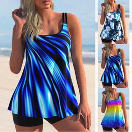 Women's Swimwear Swimsuit Bikini 2-piece Set Regular Blue Light Art Print Vest Sexy Holiday Beach Outfit S-6XL