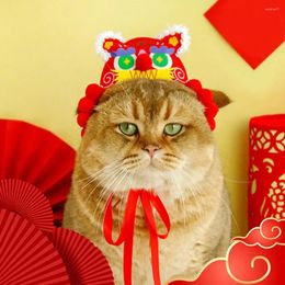 Dog Apparel Felt Pet Hat Chinese Dragon Shape Cat Adjustable Lace-up Headwear Lucky Lion Dance Theme For Festival Decorations