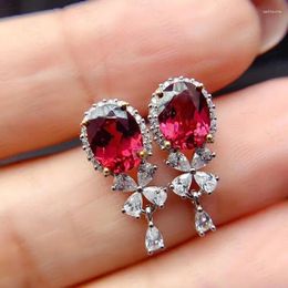 Dangle Earrings Style Natural Garnet 925 Silver Ladies High-end Main Stone Size 6x8mm