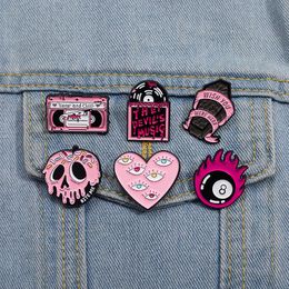 Pink Horror Coffin Radio Brooch Enamel Pins Gothic Halloween Brooches Jacket Lapel Backpack Badge Punk Jewellery Gifts For Friends
