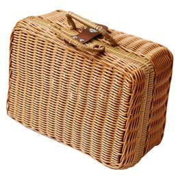 Baskets Imitation Rattan Suitcase Decorative Makeup Storage Wicker Basket Container Woven Manual Retro Style Simulated Handwoven Picnic