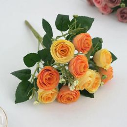 Decorative Flowers Faux Floral Decoration Realistic Artificial Rose Branch With Stem 10 Head Flower For Home Wedding Party A