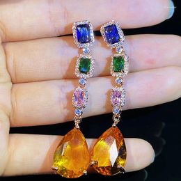 Stud Earrings 2024 Trend Dream Colourful Gemstone Earring For Women Paraiba Scalloped Tassel Silver Plate Crystal Ear Acupuncture Jewellery