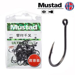 Mustad Fishing Hooks 10104SPBN Strength Stream Seapole High Carbon Steel Barbed Hook With Ring Pesca Fishhooks 240313