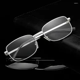 Sunglasses Retro Reading Glasses For Men Square Metal Frame Real Glass Lens Mens Presbyopic Anti-Scratch Eyeglasses 0 To 4.0 Gafas