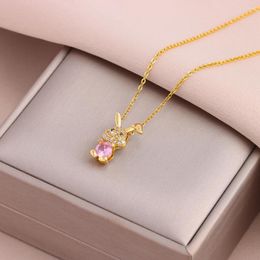 Pendant Necklaces Sweet Cute Pink Zircon Crystal For Women Female Stainless Steel Clavicle Chain Jewellery Wholesale