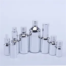 Storage Bottles 500pcs 5ml-100ml Empty UV Electroplate Silver Perfume Cream Spray Lotion Pump Refillable Essential Oil Dropper Glass