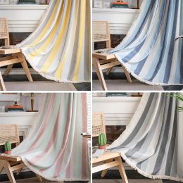 Curtains Modern Simple Style Striped Yarndyed with Tassel Curtain Semi Blackout Curtains for Living Room Bedroom Kitchen Home Decoration