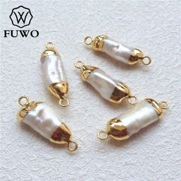 Pendant Necklaces FUWO Freshwater Pearl Connector With Golden Filled Fashion Double Bails Sea Bar Jewelry Making Supplies PD558