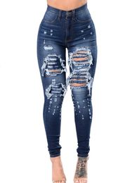 LW Plus Size High Waist Ripped High Stretchy Jeans Zipper Fly Skinny Denim Autumn Street leisure women Jeans 240320