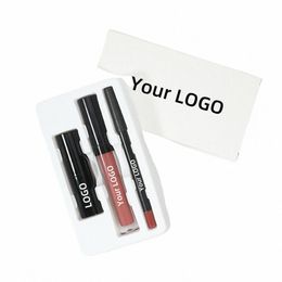 private Label Lip Set Three-piece Lip Liner Matte Lipstick Lip Gloss Moisturising Lg-lasting Pigment Make Up Kit Custom Logo 61Ax#