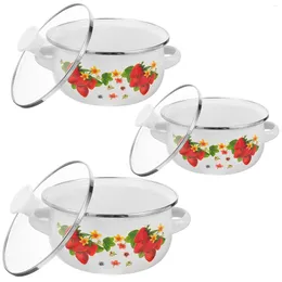 Double Boilers 3 Pcs Instant Noodles School Canteen With Rice Heating Pot Container Small Kitchen Pots Electronic Stackable Enamel
