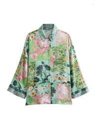 Women's Blouses ZADATA 2024 Fashion Print Casual Street Retro Bright Versatile Long-sleeved Personalised Shirt
