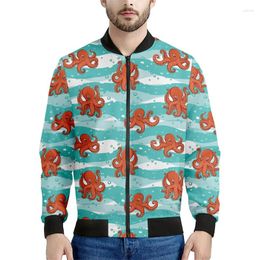 Men's Jackets Cartoon Animal Octopus Pattern Zipper For Men 3d Printed Bomber Sweatshirt Spring Autumn Street Jacket Long Sleeve Coat