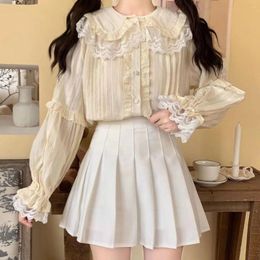 Women's Blouses Korean Fashion Kawaii Lolita Shirts Women Harajuku Long Sleeves Top Indie Aesthetic Clothes Outfits Blouse
