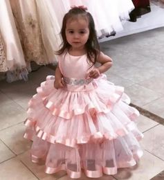 Girl Dresses Pink Tulle Kids Ball Gown Long First Communion Girls Pageant Flower