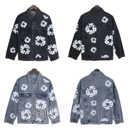 Black Blue Snowflake Embroidered Denim Jacket Jeans Mens Spring New High Street Style Jeans Designer Women Black Shorts Suit Hip Hop Rap Sets FZ2404083