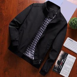 Men's Jackets Stand Collar Long Sleeves Pockets Zipper Placket Autumn Jacket Mid-aged Men Casual Thin Type Slim Fit Coat