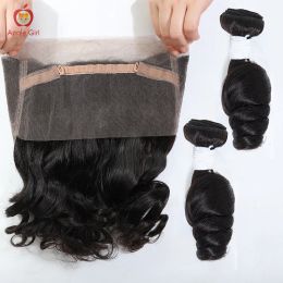 Wigs Loose Wave Bundles With 360 Lace Frontal Transparent Lace Frontal With 2 Bundles 100% Brazilian Remy Human Hair Applegirl