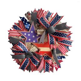 Decorative Flowers Patriotic Wreath Fourth Wreaths Memorial Day Pride Garland Front Door Red White And Blue American Flag Independence