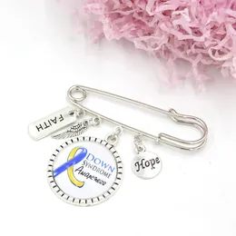 Brooches Cancer Brooch Pin Blue And Yellow Ribbon Down Syndrom Awareness Safety Pins For Women Men Jewellery