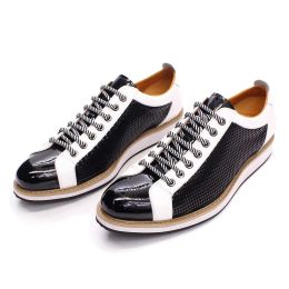 Shoes Large Size 6 To 13 Luxury Brand Shoes Men Flat Sneakers Patent Leather Laceup Black White Casual Shoes Zapatos Casuales Hombres