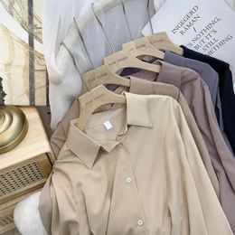 Women's Blouses Chiffon Blouse Loose Shirt White Long Sleeve Tops Solid Colour Spring 2024 Korean Fashion Oversized