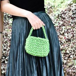 Drawstring Muxi Am Xiaojing Celebrity Inspired Fluorescence Color Silk Fabrics Woven Bag Mini Handmade Hollowed Knot Handbag