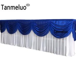 10ft20FT Length Table Cloth Skirt With Colourful Swag Drape Ice Silk Fabric Skirting Wedding Party Event Decoration 240322