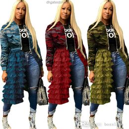 Womens Camouflage Printed coats Zipper Mesh Splicing Jacket Autumn Windbreaker Plus Size Clothes 3XL