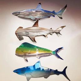 Sculptures Shark Metal Wall Art Decor, Shark Metal Outdoor Hanging Ornament Home, Nautical Decor Ocean Fish Decoration for Patio or Pool