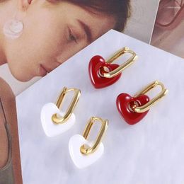 Dangle Earrings Retro Enamel Glaze Red And White Heart Love Gold-plated U-shaped Detachable Valentine's Day Gift