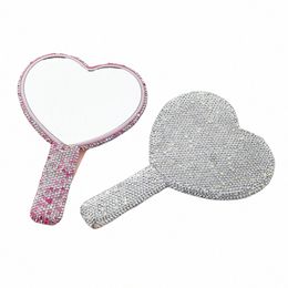 luxury Handheld Rhineste Mirrors Decor With Glitter Diamd Heart Compact Makeup Mirrors Cosmetic Beauty Tools For Girls Gift W56W#