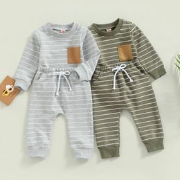 Clothing Sets 0-3Years Baby Boys Pants Set Striped Long Sleeve Crew Neck Sweatshirt With Elastic Waist Sweatpants Fall Outfit