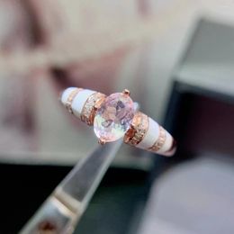 Cluster Rings Natural Pink Morganite Ring 0.7ct 5mm 7mm 925 Silver Solid Enamel Jewellery With 3 Layers Gold Plated