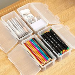 Storage Boxes 1PC Cosmetics Stationery Box Large Capacity Transparent Crayon Pen Holder Sketch Painting Watercolour