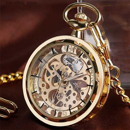Pocket Watches Transparent Open Face Hollow Skeleton Mechanical Pocket Hand Winding Vintage Clock Birtay Gift with Pocket Chain reloj L240322