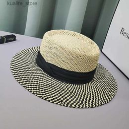 Wide Brim Hats Bucket Hats Womens Paper Straw Boater Hat Beach Flat Dress Fashion Show L240322