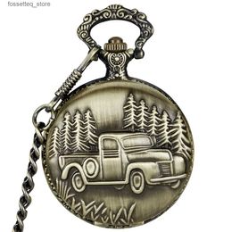 Pocket Watches Antique Bronze Small Car Mechanical Pocket Women Necklace Chain Rtero fob es gifts L240322