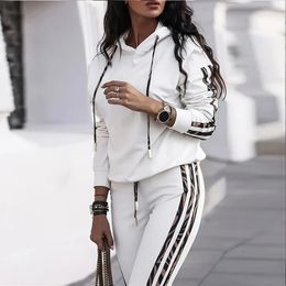 Fall Winter Women Tracksuits Two Pieces Set Stripe Hoodie Sweatshirt Pants Outfits Casual Streetwear Fashion Female Sport Suits 240322