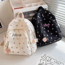 Storage Bags Personalised Embroidery Name Floral Backpack School Kawaii For Girls Casual Daypack Ladies Backpacks Rucksack Handbags