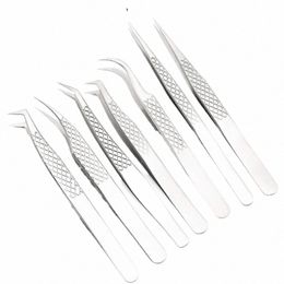 7pcs Sier Eyel Extensi Tweezers L Applicator Tool Stainl Curved Straight For Eyel Tgs False Clip Makeup 10jb#