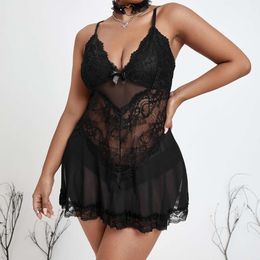 Plus Size Po Fun Underwear With Lace Sexy Perspective Dress Fat MM Nightwear Pajamas 968684